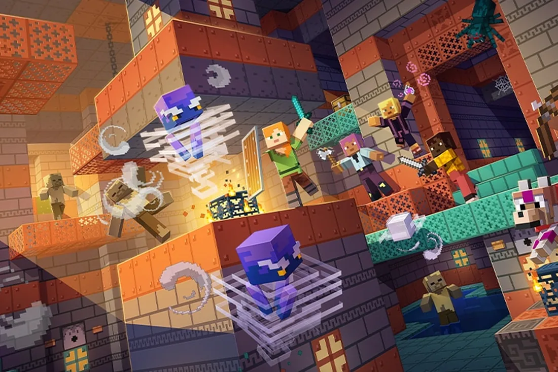 Official Minecraft Tricky Trials artwork showing tuff and copper architecture